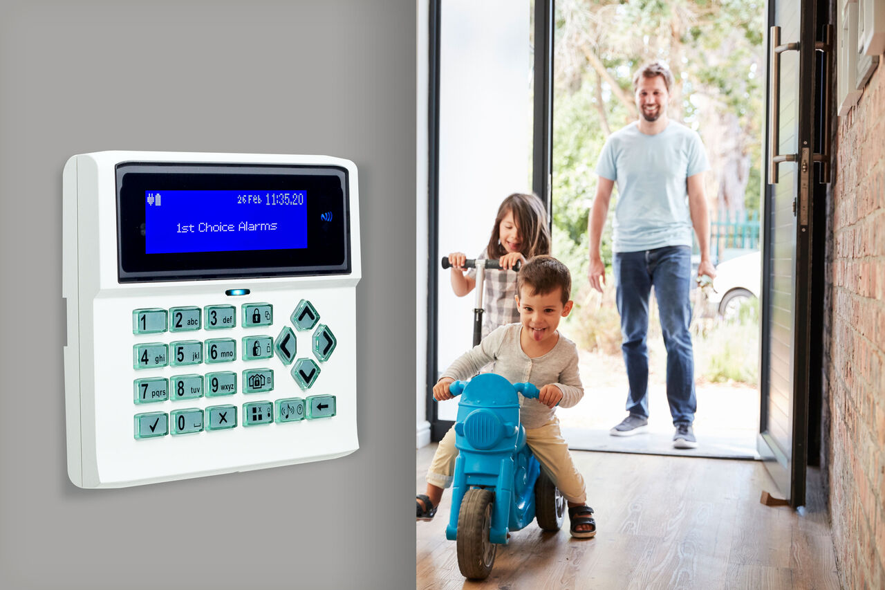 Family with keypad at front door
